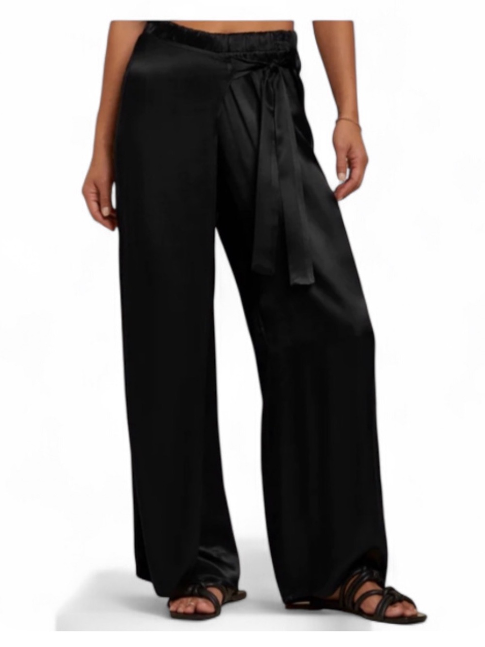 NWT NATION LTD donatella Satin wrap pant in Black Size Large